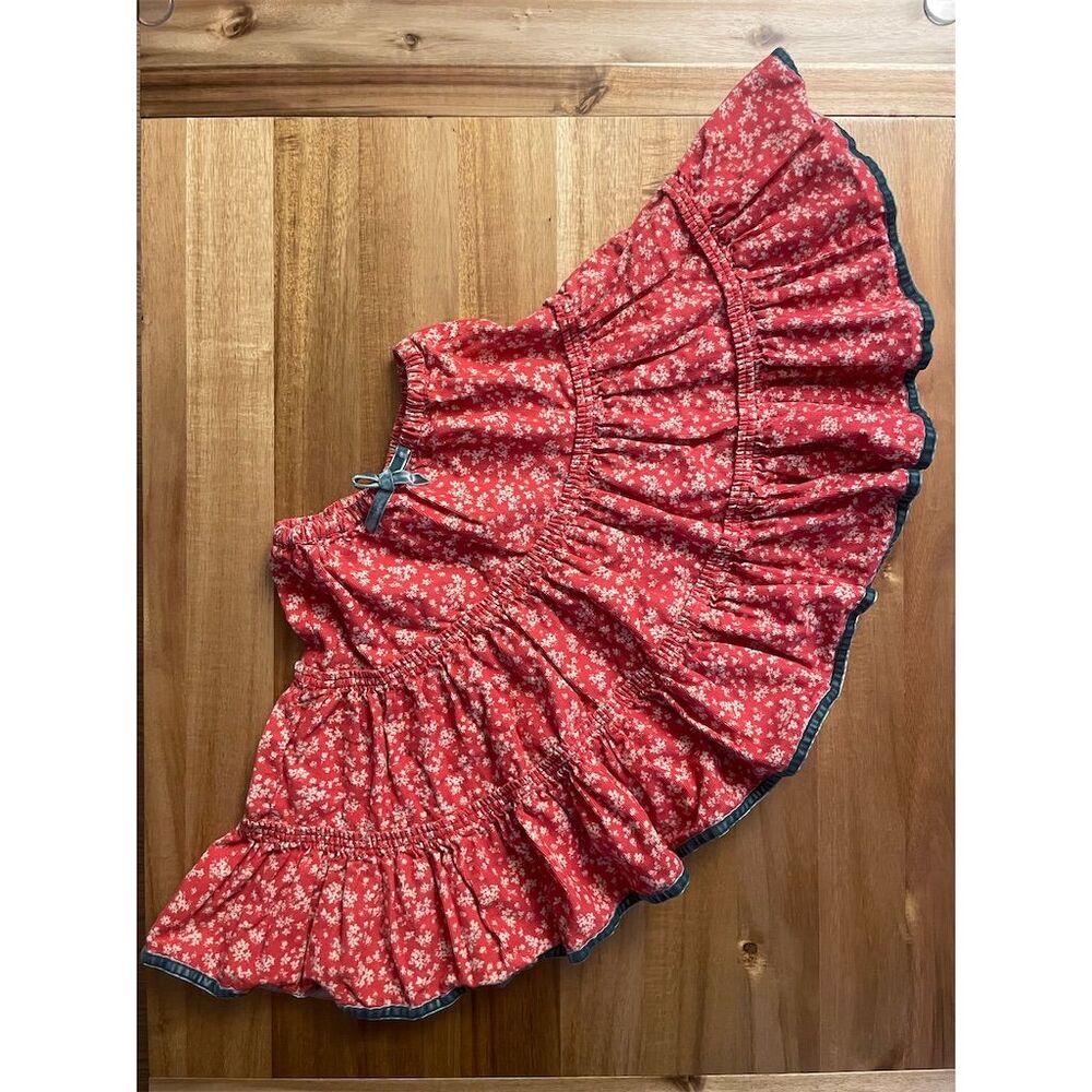 Mini Boden Girls' Floral Tiered Corduroy Skirt Red Size 5-6